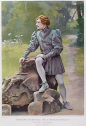 Jean Perier (1869-1954) Pelleasin roolissa Claude Debussyn (1862-1918) teoksessa "Pelleas et Melisande" 1902 (värivalokuvasarja).